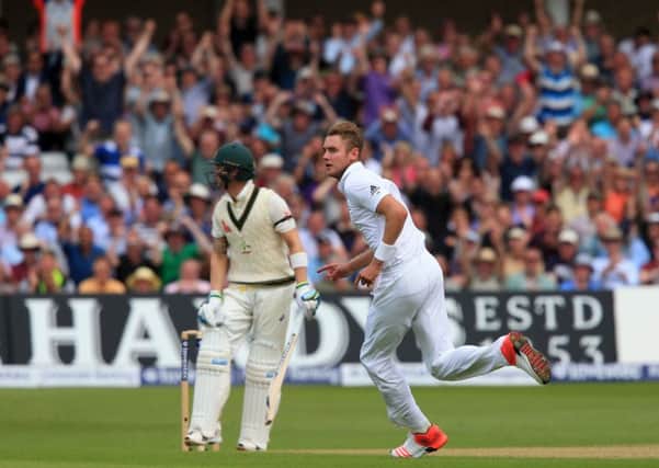 England bowler Stuart Broad celebrates taking his 5th wicket, Australia's Michael Clarke for 10 during day one of the Fourth Investec Ashes Test at Trent Bridge, Nottingham. (Picture: Nick Potts/PA Wire)