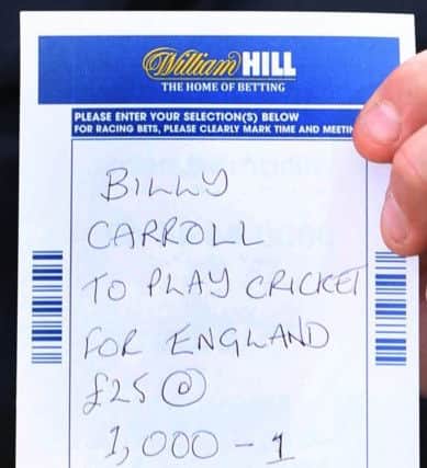 billy carroll 4 year old from bradford cricket prodigy whose dad paul has laid a £25 bet at 1000 to one that he will play for england ...4 year old currentley plays for buttershaw cc along side nine year old