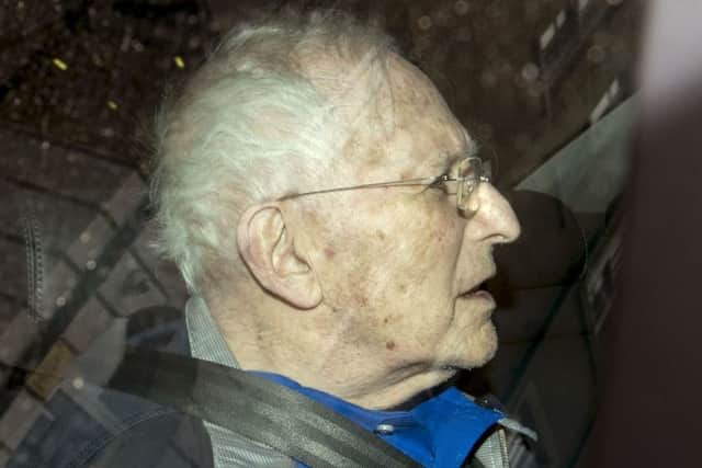 Lord Janner leaves Westminster Magistrates Court in London by car after appearing over 22 historic child sex abuse charges.