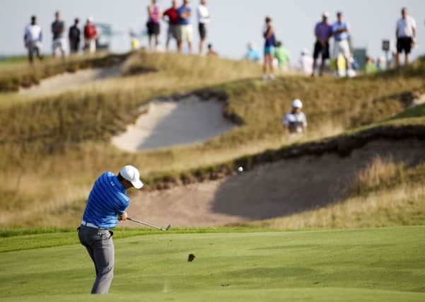 Jordan Spieth hits to the 10th hole during the second round of the US PGA at Whistling Straits (Picture: Julio Cortez/AP).