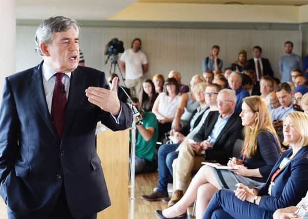Former Prime Minister Gordon Brown during his "power for a purpose" speech at the Royal Festival Hall in London.