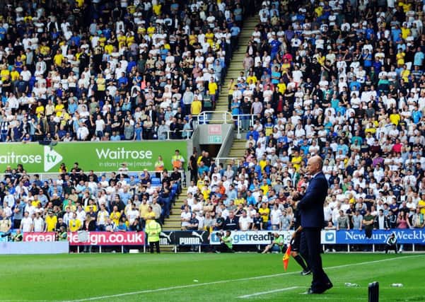 Leeds 
United's head coach Uwe Rosler inthe shadow of the thousands of travelling fans.
 Picture: Jonathan Gawthorpe.