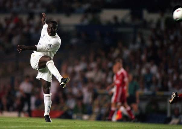 Tony Yeboah scores his stunning goal against Liverpool, twenty years ago this week. (Picture: VARLEY PICTURE AGENCY)