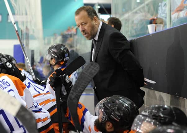 Paul Thompson, on the bench with his Sheffield Steelers' players during last weekend's games against Braehead Clan. Picture: Dean Woolley.