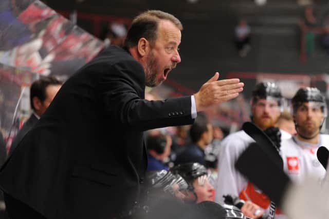 Sheffield Steelers' head coach Paul Thompson shouts instructions to his players during the defeat to Frolunda.