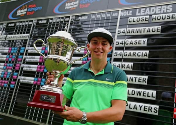 Marcus Armitage with the Tree of Life Championship trophy (Picture: Ian Horrocks/HotelPlanner.com PGA EuroPro Tour ).