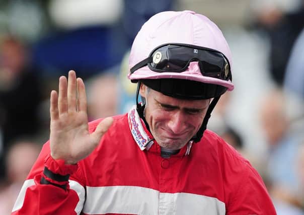 Mecca's Angel and an emotional Paul Mulrennanafter their win in the Nunthorpe Stakes at York. Picture: John Giles/PA.