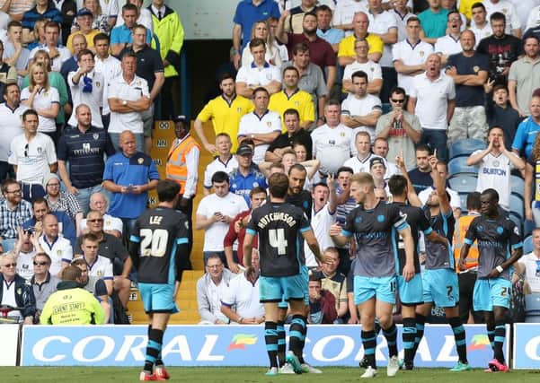 Sheffield United's Marco Matias (second right) celebrates scoring against Leeds.
