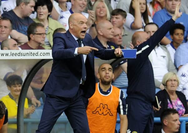 Leeds boss Uwe Rosler barks out orders in Saturday's derby against Sheffield Wednesday. Picture: Bruce Rollinson.