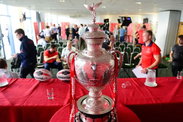 The Challenge Cup sits awaiting the arrival of the captains and coaches of finalists Leeds Rhinos and Hull KR ahead of yesterdays press conference in Doncaster (Picture: Scott Merrylees).