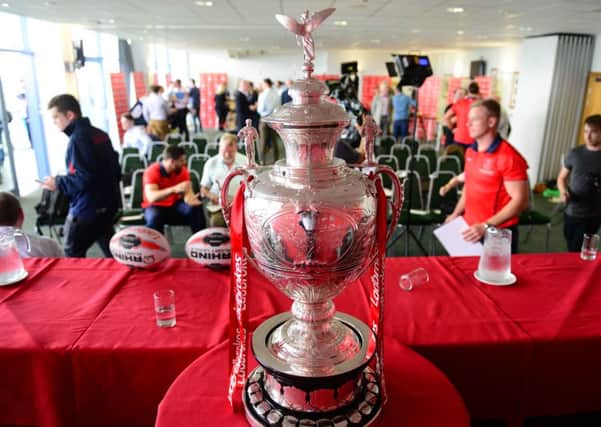 The Challenge Cup sits awaiting the arrival of the captains and coaches of finalists Leeds Rhinos and Hull KR ahead of yesterdays press conference in Doncaster (Picture: Scott Merrylees).