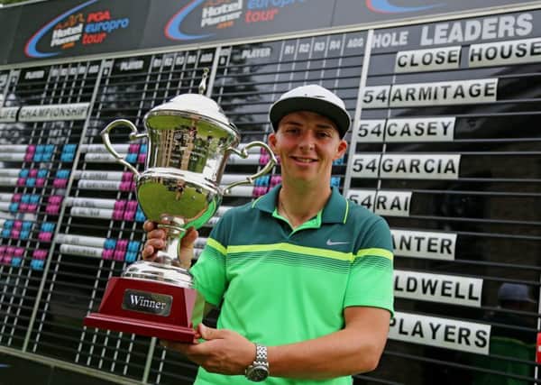 Howley Hall's Marcus Armitage with the Tree of Life Championship Trophy (Picture: HotelPlanner.com PGA EuroPro Tour).