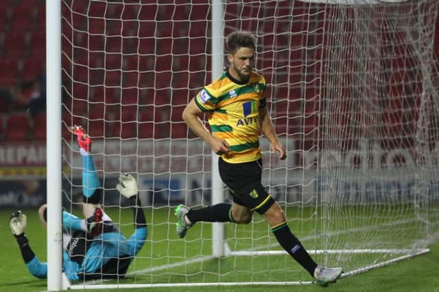 GOAL: Norwich Citys Ricky van Wolfswinkel celebrates what proved to be the decisive goal against Rotherham United last night. Picture: PA