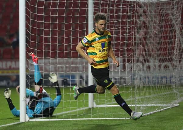 GOAL: Norwich Citys Ricky van Wolfswinkel celebrates what proved to be the decisive goal against Rotherham United last night. Picture: PA