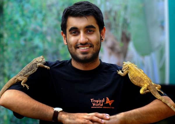 Lottery winner Lewis Gill from Leeds  spent the morning at Tropical World at Roundhay park in Leeds helping out with the animals.
