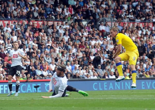 Chris Wood scores the winner at Derby. (Picture: Simon Hulme)