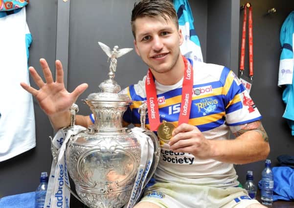 Tom Briscoe celebrates his five tries in the Challenge Cup final. (Picture: Steve Riding).