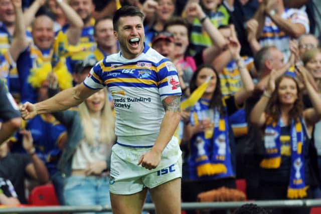 Tom Briscoe scores his third try for Leeds Rhinos (Picture: Steve Riding).