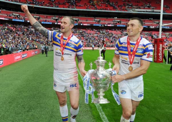 Jamie Peacock and Kevin Sinfield with the Challenge Cup at Wembley