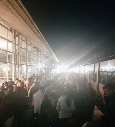 The Twitter feed of Tom Mayes showed passengers stranded on the platform at Calais for a replacement train