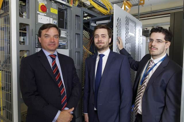 From left: Paul Gower from Finance Yorkshire with Oliver Bryssau and Henri Wust of Origin Broadband.