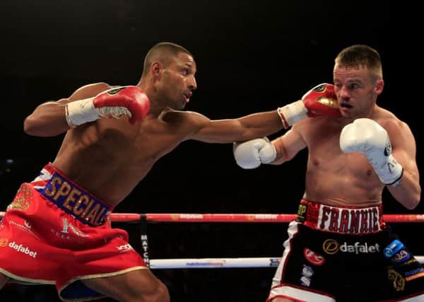 Kell Brook (left) and Frankie Gavin in their IBF World welterweight title fight at the O2 Arena, London..