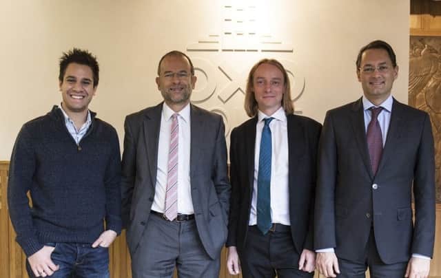 Paul Blomfield MP, second left, with The Floow founders, Paul Ridgway, Dr Sam Chapman and Aldo Monteforte.