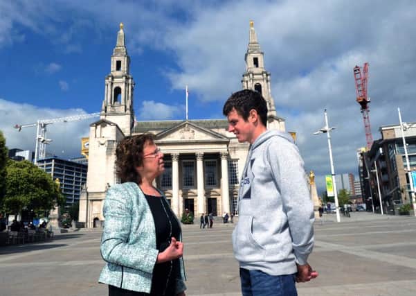 Coun Judith Blake and Jonny Brownlee in Millennium Square.