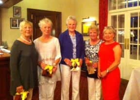 Ladies' invitation day winners, l-r, Ruth Horsfall, Alison Cook, Mary Everard and Brenda Parker with Huddersfield ladies' captain Jean Gee.