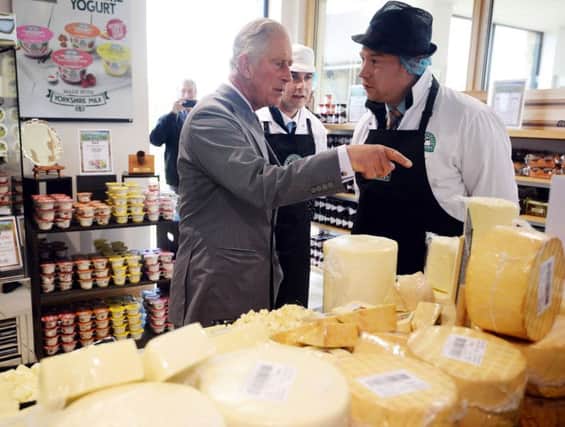The Prince of Wales, patron of the Prince's Countryside Fund, during a visit to the Wensleydale Creamery in Hawes, North Yorkshire.