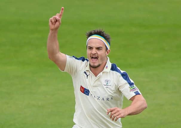 Yorkshires Jack Brooks took two of the four Hampshire wickets which fell yesterday (Picture: Alex Whitehead/SWpix.com).