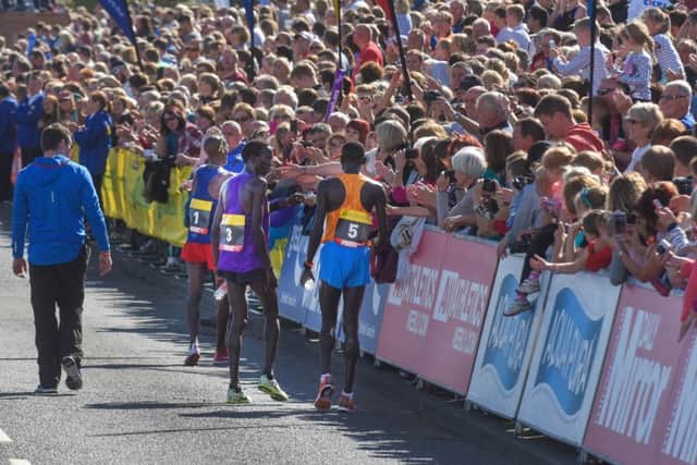 Scenes at the finish line of the Great North Run