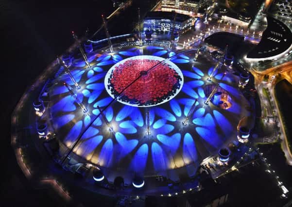 The roof of The O2  for fans to tweet messages of support for England Rugby using #WearTheRose