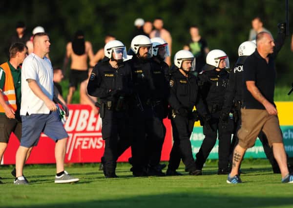 Riot police during United's clash with Frankfurt