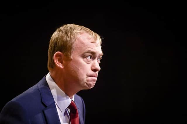 Liberal Democrats leader Tim Farron delivers his keynote speech in the Bournemouth International Centre.