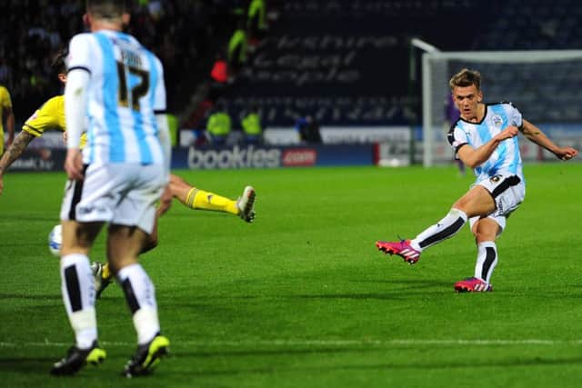Huddersfield 
Town's Emyr Huws makes it 1-1 against Nottingham Forest