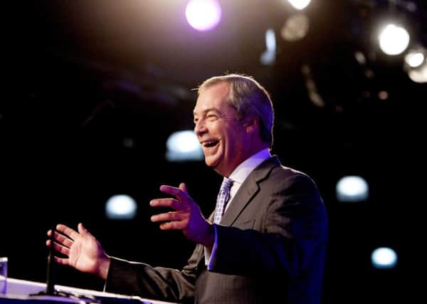 Ukip Party leader Nigel Farage delivers his keynote speech during the UKIP Annual Conference at Doncaster Racecourse.
