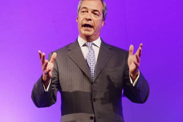 Ukip Party leader Nigel Farage delivers his keynote speech during the UKIP Annual Conference at Doncaster Racecourse.
