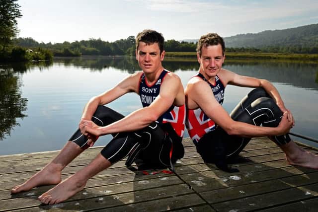 the Brownlee brothers doing outdoor swim training at Otley Sailing Club. Picture Bruce Rollinson