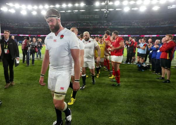 England's Geoff Parling leaves the field dejected after the Rugby World Cup match at Twickenham Stadium, London.