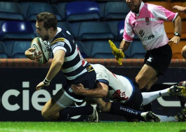 OVER YOU GO: 
Andy Forsyth levels the score late in the game for Carnegie Picture: Steve Riding.