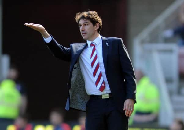 Middlesbrough's head coach Aitor Karanka directs his team from the sidelines during yesterday's win over Leeds United (Picture: Simon Hulme).