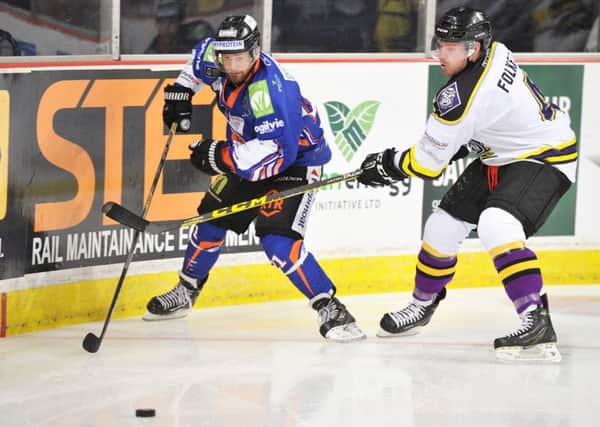 Tyler Mosienko, left, scored twice over the weekend, including the opener against Manchester Storm. Picture Dean Woolley.