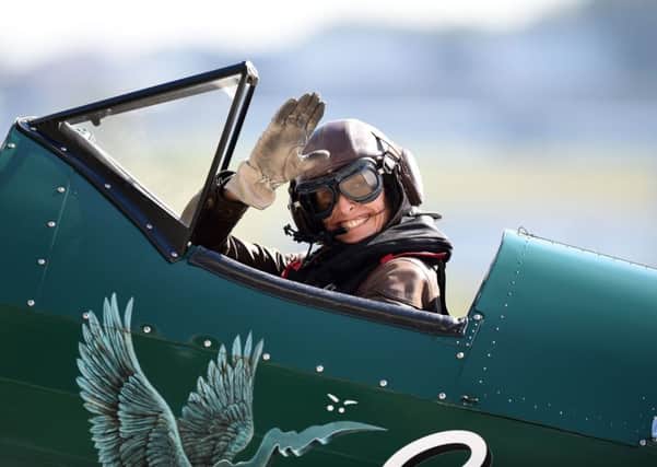 Tracey Curtis-Taylor set off from Farnborough Airport on her way to Sydney, Australia, to retrace the achievement of Amy Johnson.