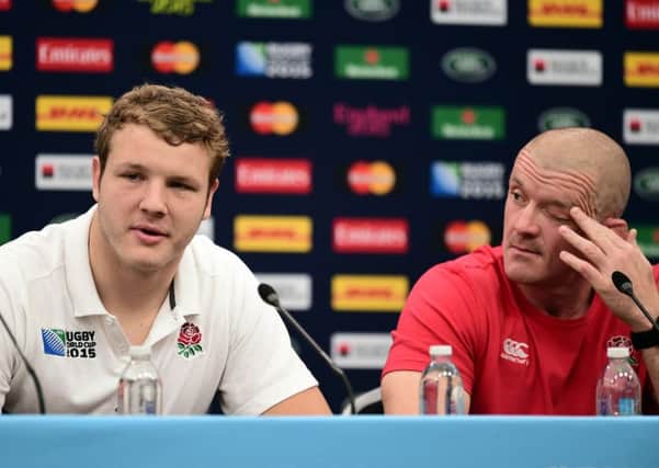 England's Joe Launchbury (left) and Graham Rowntree during a press conference.