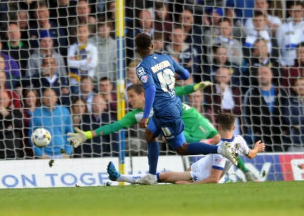 3 October 2015.......  Leeds United v Birmingham City. 
Jacques Maghoma fires in the second goal for Birmingham. Picture by Tony Johnson