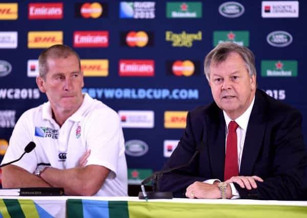 England head coach Stuart Lancaster (left) and Rugby Football Union chief executive Ian Ritchie during a press conference at Pennyhill Park, Bagshot. .