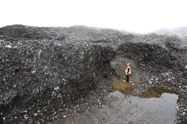 Graham Brocklesby, the 53 year old managing director of BBPL, surveys the ten thousand ton pile of rubbish on his property in Great Heck, Yorkshire. Picture: Ross Parry Agency