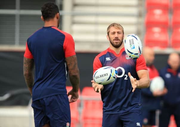England's Courtney Lawes and Chris Robshaw during a training session.