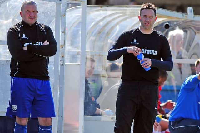 DON'T PANIC: Guiseley manager Mark Bower, right. Picture Tony Johnson